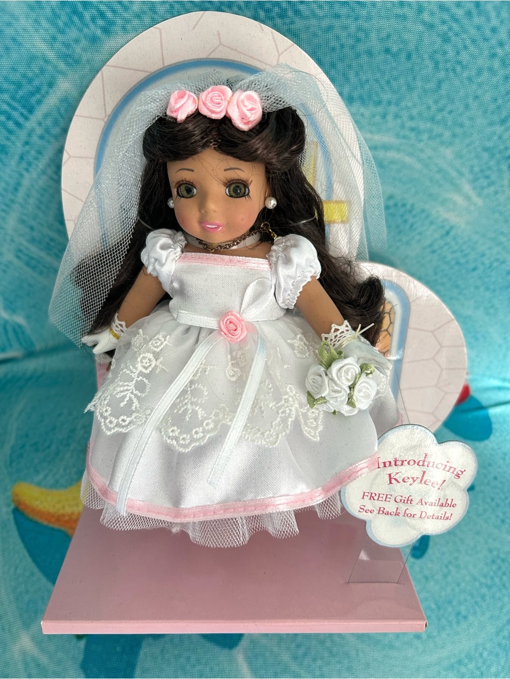 Private Label White and Pink Bride Doll with Veil and Bouquet